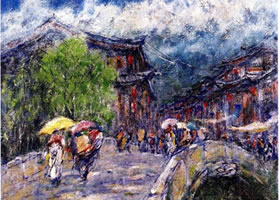 麗江古城油畫