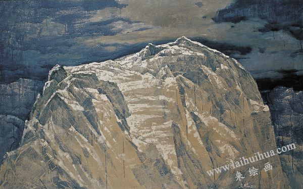雪山長云　布面油畫
