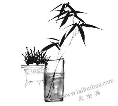 國畫竹子畫法步驟二：竹葉