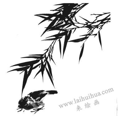 國畫竹子畫法步驟二：禽鳥