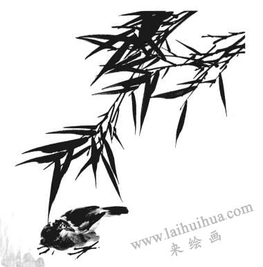 國畫竹子畫法步驟三：草地