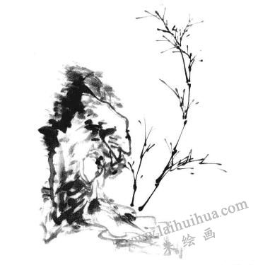 國畫竹子畫法步驟二：竹子的枝條