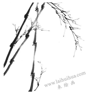 國畫竹子畫法步驟一：竹竿