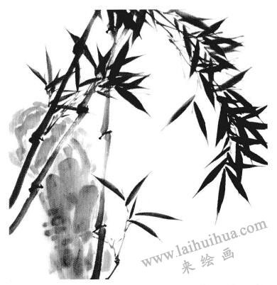國畫竹子畫法步驟三：山石