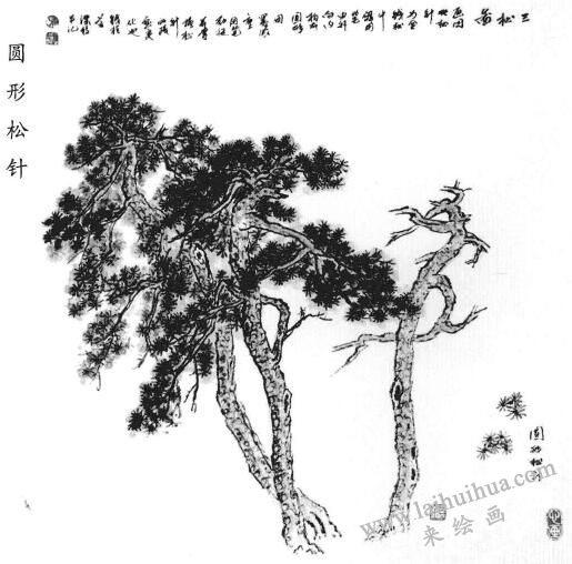 圓形松針的畫法