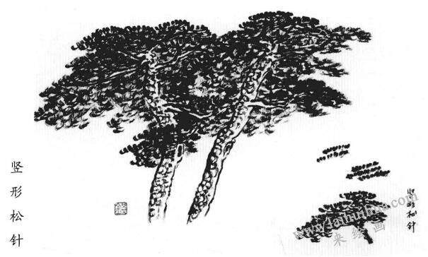 豎形松針的畫法