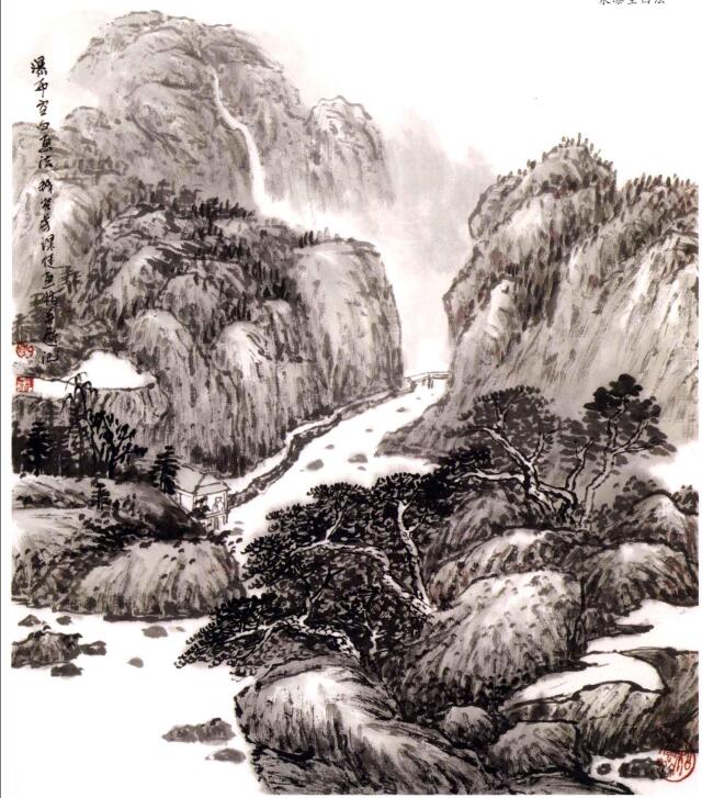 山水畫泉瀑的空白畫法