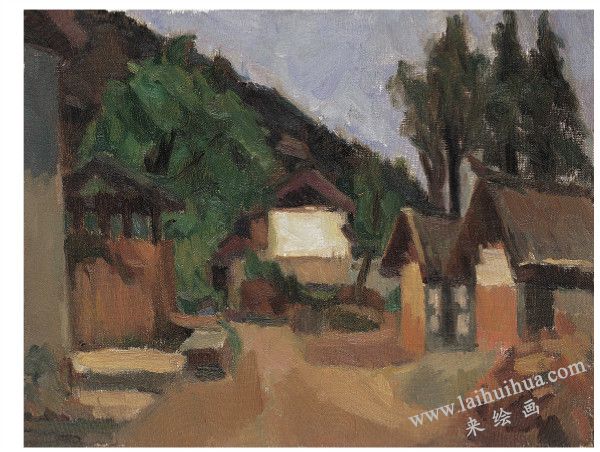 山村　布面油畫　
