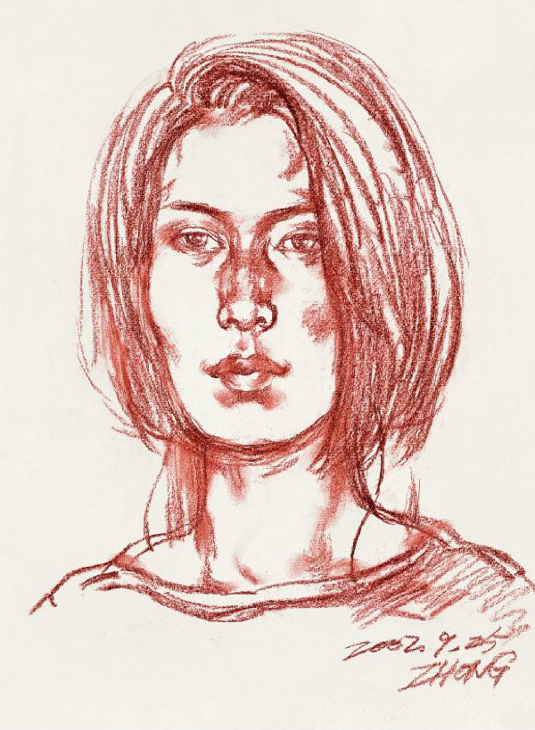 《河南女孩》素描畫