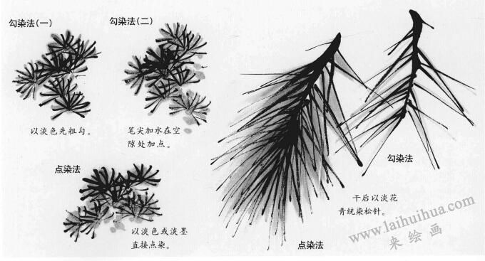 山水國畫松樹針的畫法