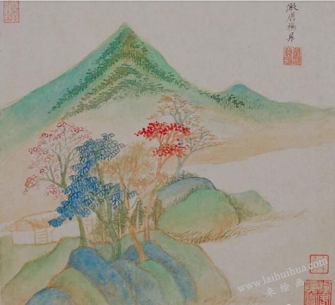 董其昌仿楊昇沒骨山水畫