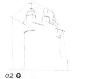教堂素描畫線稿畫法步驟02