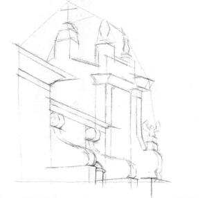 教堂素描畫線稿畫法步驟03