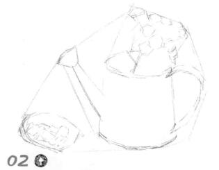 素描簸箕與壺畫線稿步驟02