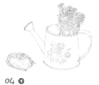素描簸箕與壺畫線稿步驟04
