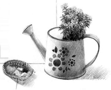 簸箕與壺素描鋪色步驟04
