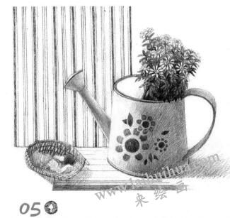 簸箕與壺素描鋪色步驟05