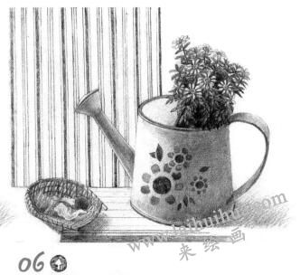 簸箕與壺素描鋪色步驟06