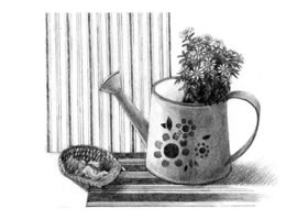 簸箕與壺素描畫法