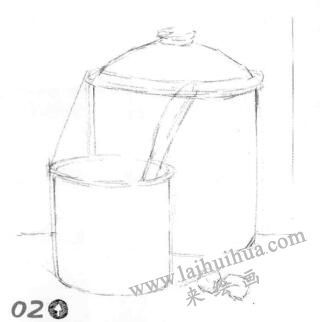 大小搪瓷杯素描畫線稿畫法步驟02