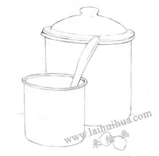 大小搪瓷杯素描畫線稿畫法步驟03