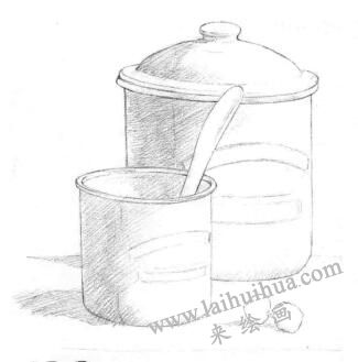大小搪瓷杯素描鋪色畫法步驟01