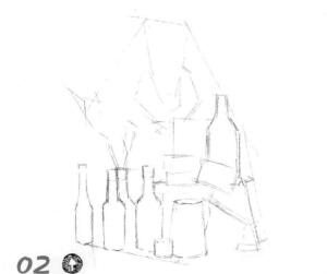 書房一角素描畫線稿畫法步驟02