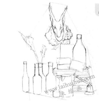 書房一角素描畫線稿畫法步驟03