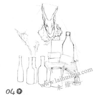 書房一角素描畫線稿畫法步驟04
