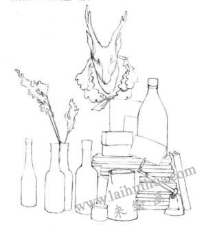 書房一角素描畫線稿畫法步驟06