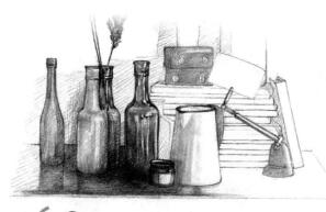 書房一角素描鋪色畫法步驟05