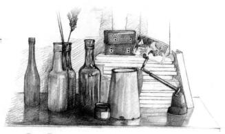 書房一角素描鋪色畫法步驟06