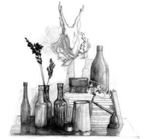 書房一角素描鋪色畫法步驟07