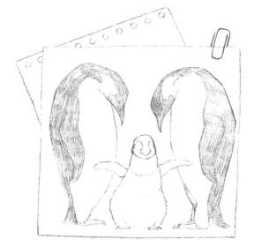 企鵝一家三口素描鋪大色畫法步驟01