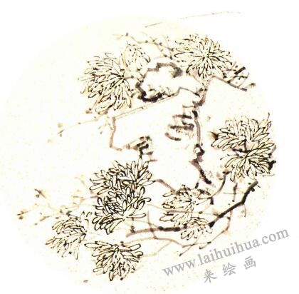 團扇菊花的畫法步驟03，范例一