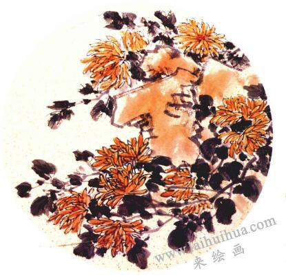 團扇菊花的畫法步驟06，范例一