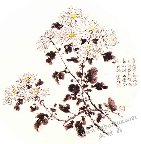 團扇菊花的畫法步驟06，范例二