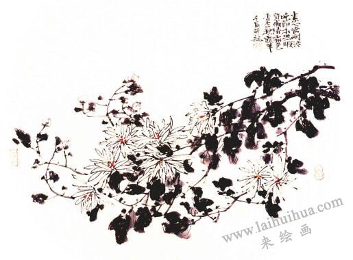 團(tuán)扇菊花的畫法步驟05，范例三
