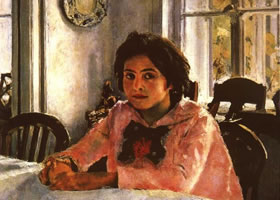 謝洛夫《少女與桃》油畫作品