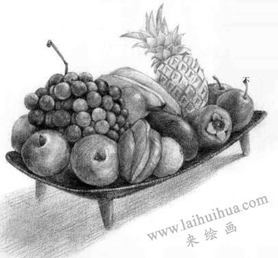 水果拼盤的素描畫法