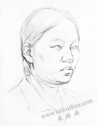女青年頭像素描畫法步驟01