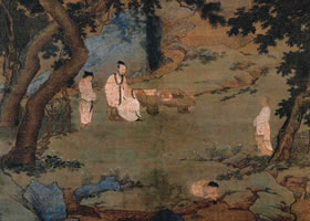 仇英《右軍書(shū)扇圖軸》欣賞