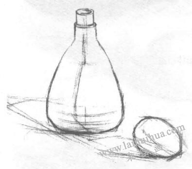 瓶子和雞蛋組合的素描畫(huà)法步驟02