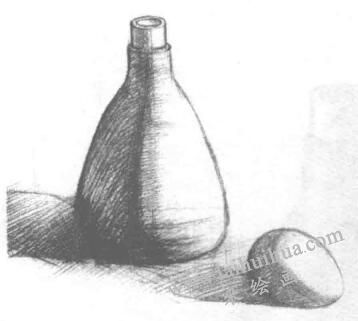 瓶子和雞蛋組合的素描畫(huà)法步驟03