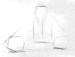 瓶子和水果組合素描畫法步驟01