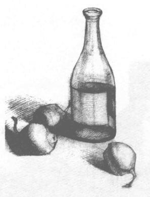 瓶子和梨子組合素描畫法步驟03