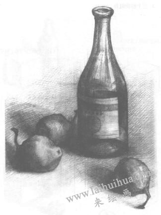 瓶子和梨子組合素描畫法