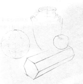 四個(gè)靜物組合素描畫法步驟01