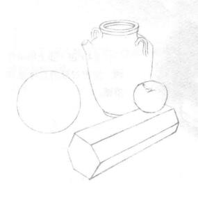 四個(gè)靜物組合素描畫法步驟02