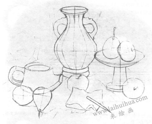 多個(gè)靜物組合素描畫(huà)法步驟01